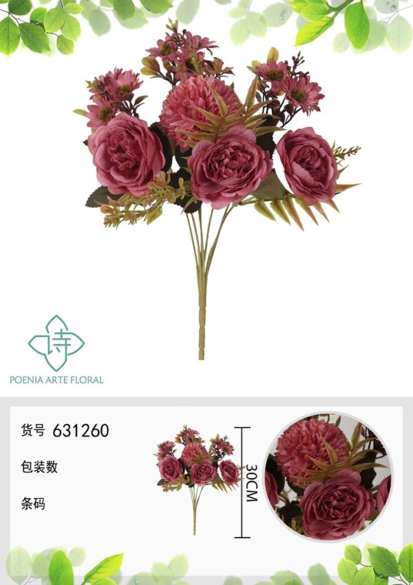 Ramo de flores artificiales de peonía YY de 30 cm - Decoración floral - Imagen 3