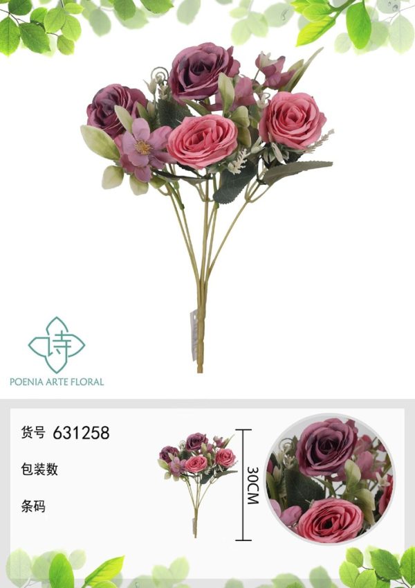 Ramo de flores artificiales de primavera de hojas de flor de 30 cm - Decoración floral