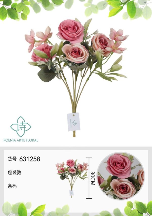 Ramo de flores artificiales de primavera de hojas de flor de 30 cm - Decoración floral - Imagen 4
