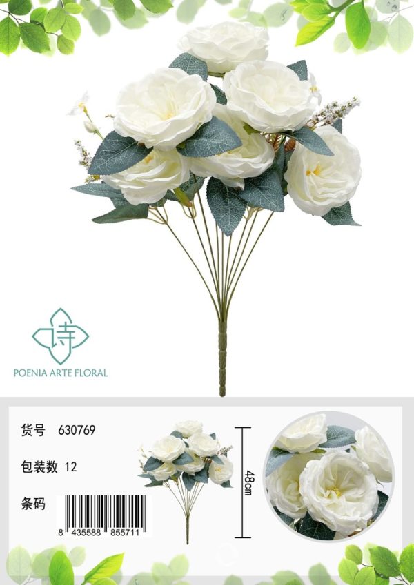 Ramo de flores artificiales de rosa 9 cabezas - Decoración floral