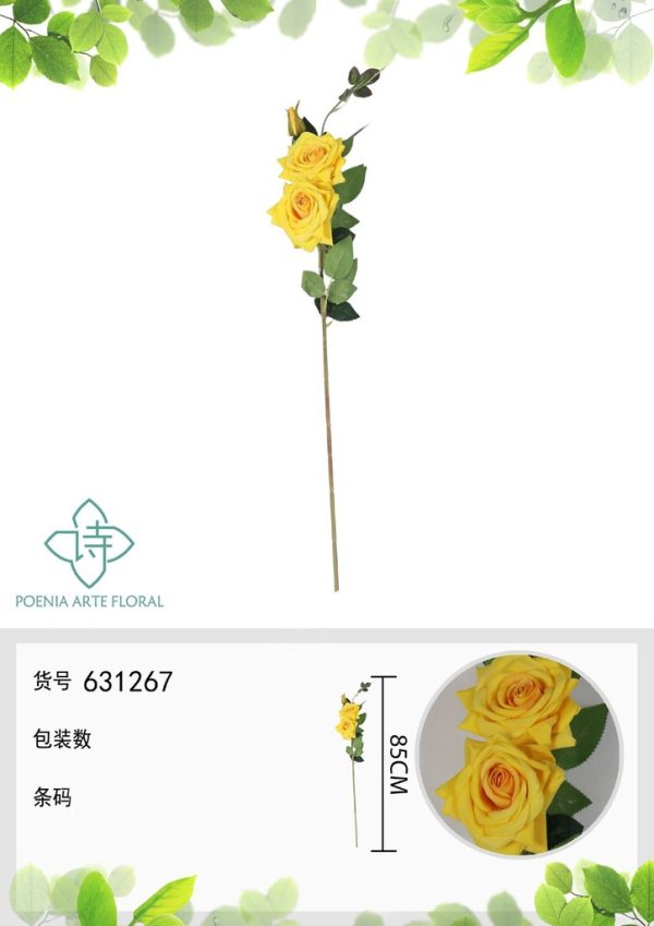 Ramo de flores artificiales de rosa china de 85 cm con 3 flores - Decoración floral