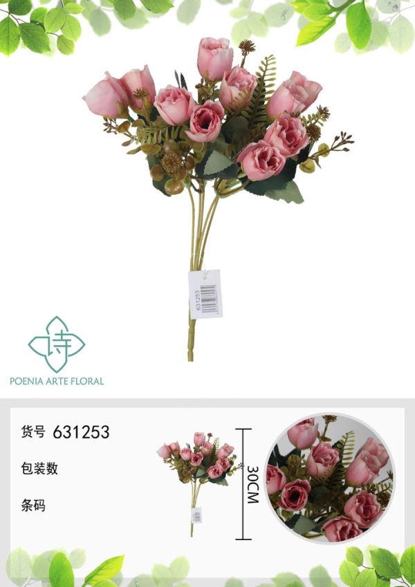 Ramo de flores artificiales de rosa de otoño nueva de 30 cm - Decoración floral