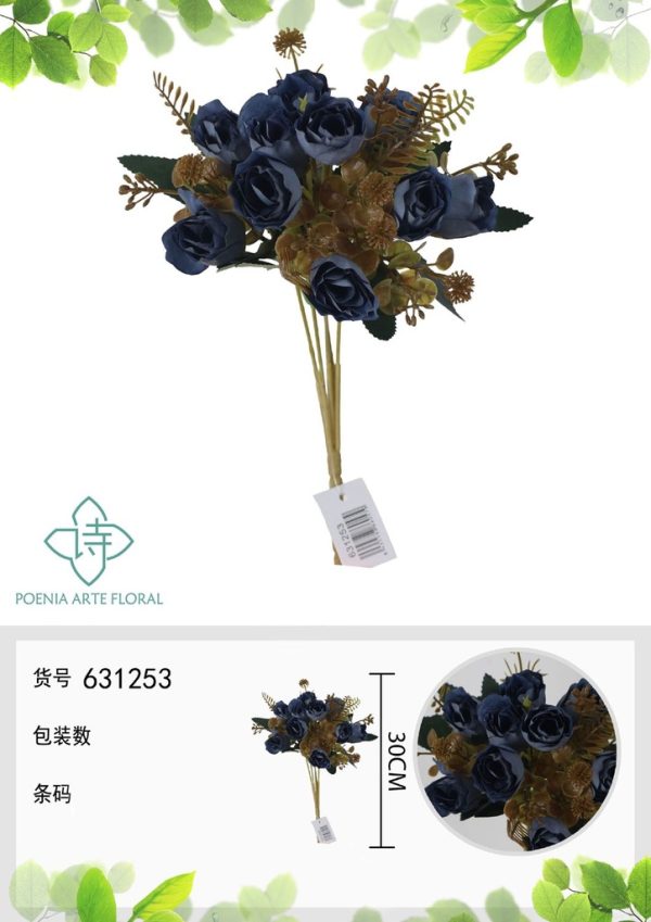 Ramo de flores artificiales de rosa de otoño nueva de 30 cm - Decoración floral - Imagen 2