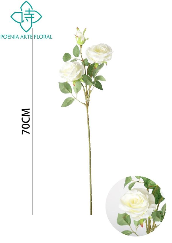 Ramo de flores artificiales de rosa redonda 70cm blanca - Decoración floral