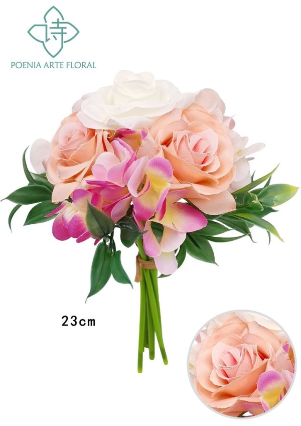 Ramo de flores artificiales rosa y hortensia para decoración