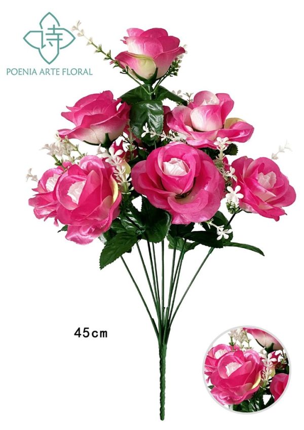 Ramo de flores de seda - 10 cabezas de hibisco - Imagen 5