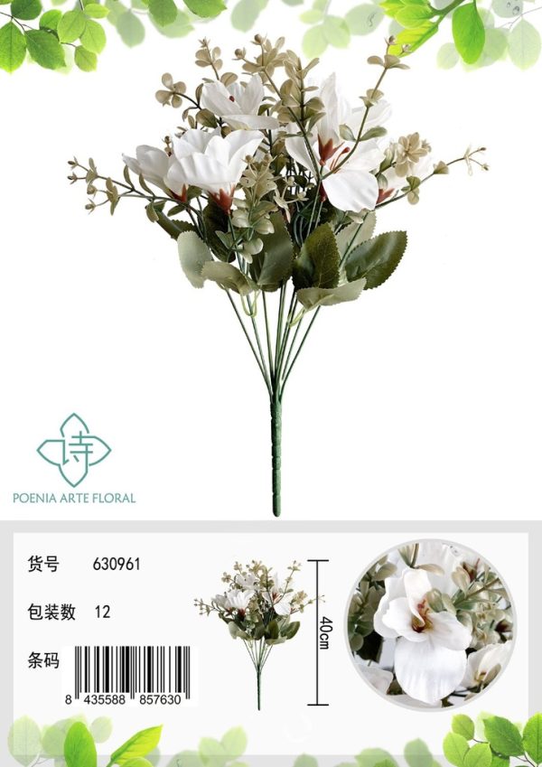 Ramo de magnolia artificial de 10 cabezas - Ramo decorativo