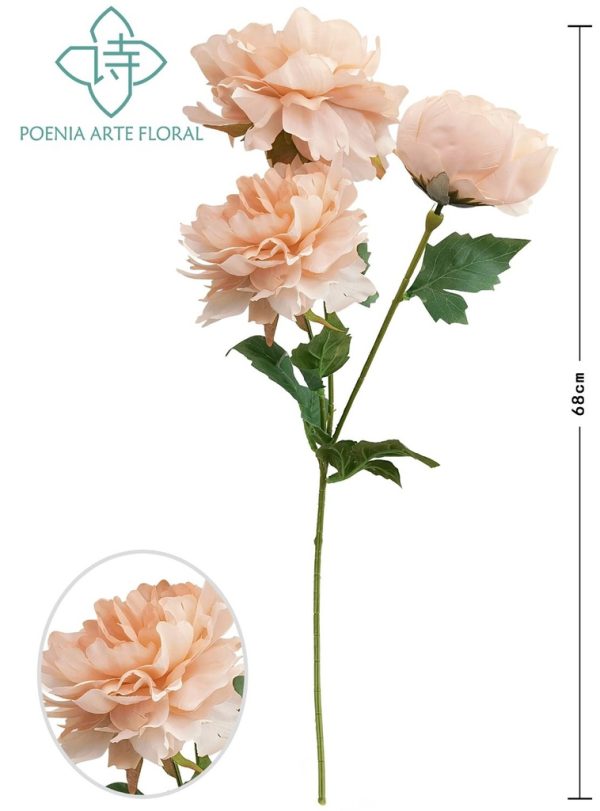 Ramo de peonías champán 3 cabezas - Flores artificiales decorativas