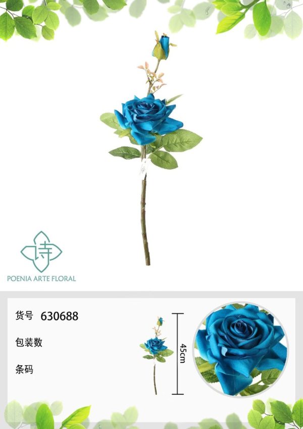 Ramo de rosa china de 43 cm en azul - Decoración floral