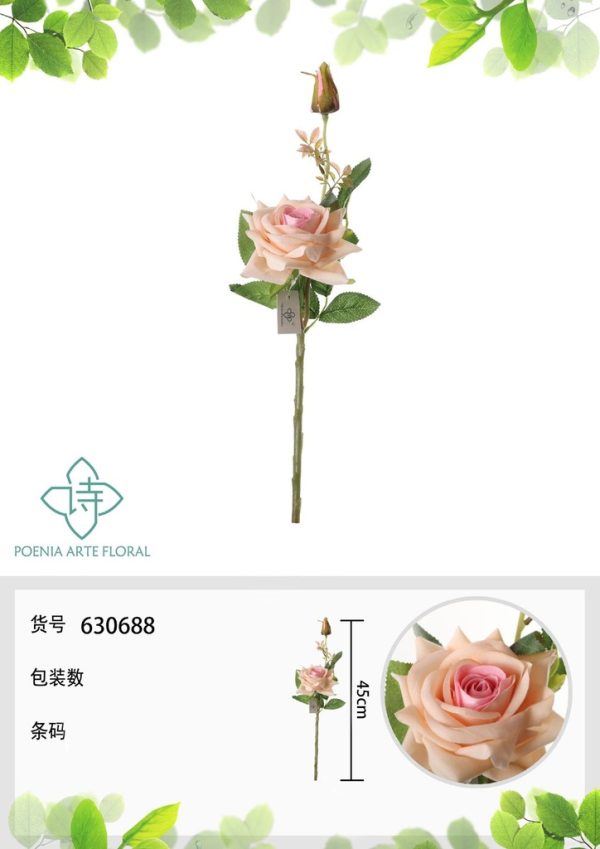Ramo de rosa china de 43 cm en champán - Decoración floral