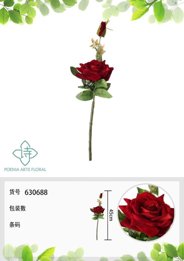 Ramo de rosa china de 43 cm en rojo - Decoración floral