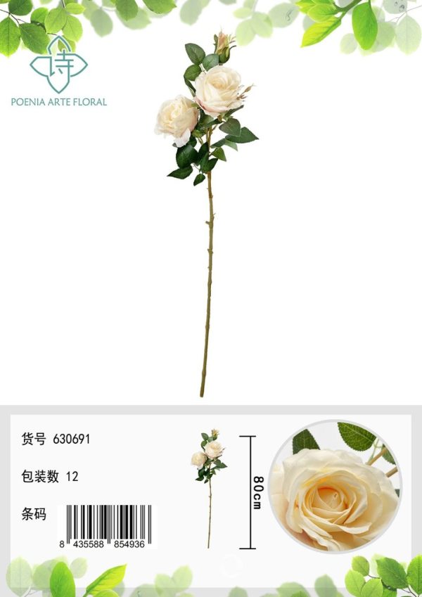 Ramo de rosa emperatriz de 3 cabezas de 80 cm - Decoración floral - Imagen 3