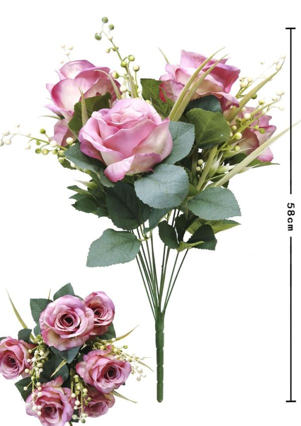 Ramo de rosas de 12 cabezas - Decoración floral decorativa - Imagen 2