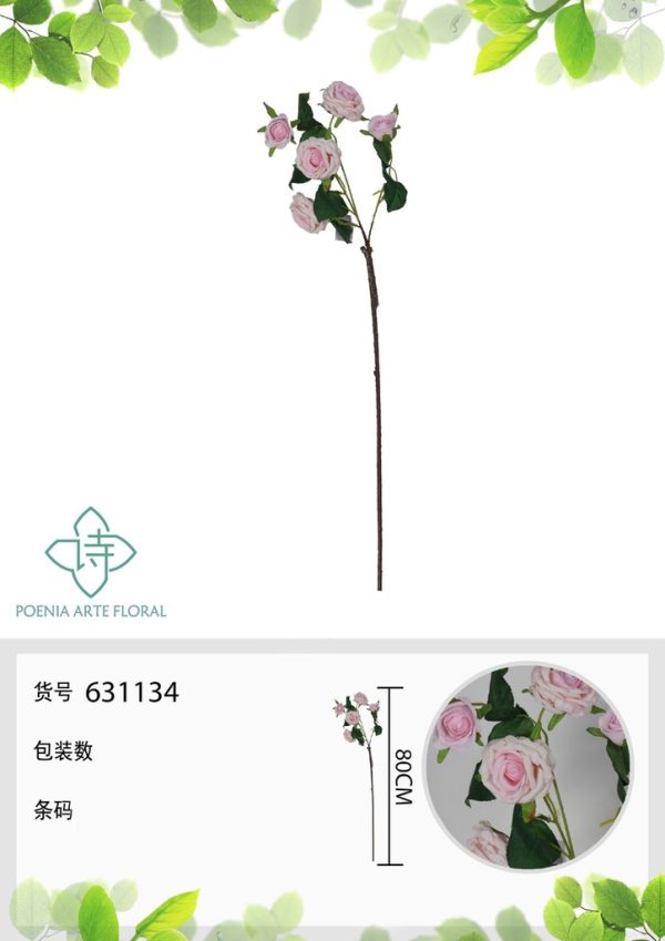 Rosa falsa de 5 cabezas colorido 80 cm - Decoración floral - Imagen 4