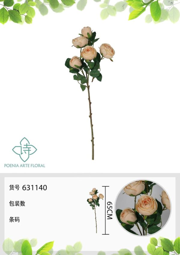Rosa falsa de Austin de 5 cabezas 65 cm - Decoración floral - Imagen 2