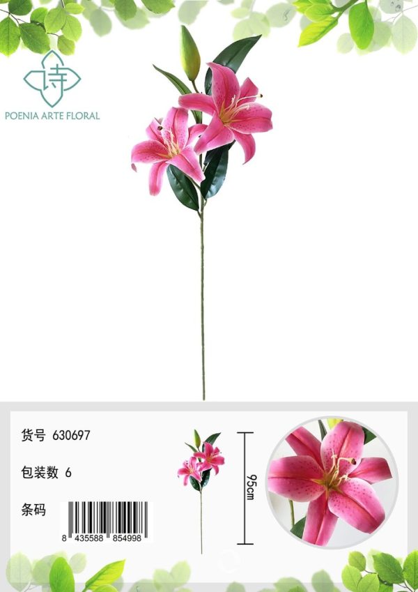 Vara flor larga 3D con 3 cabezas de lirio para decoración