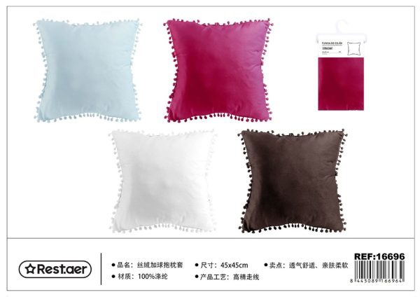 Funda de cojín de terciopelo con pompones 45*45cm - Textiles del hogar