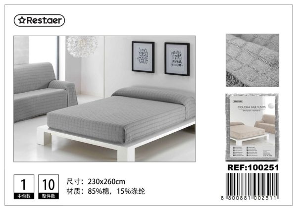 Manta multiuso 230x260cm color gris - Cobertor versátil para sofá