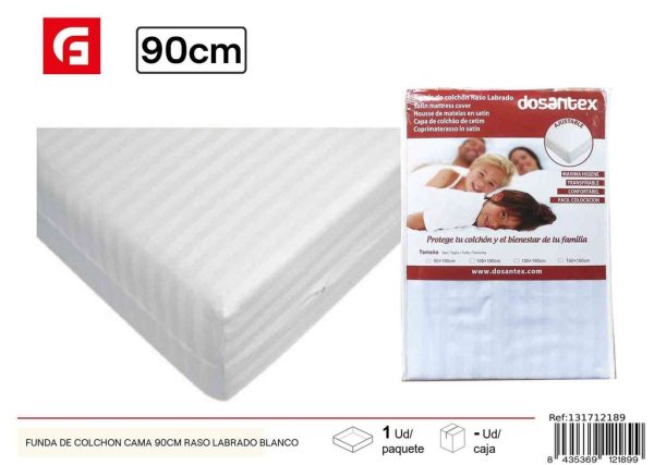 Funda de colchón cama 90 cm raso labrado blanco - Textil para cama
