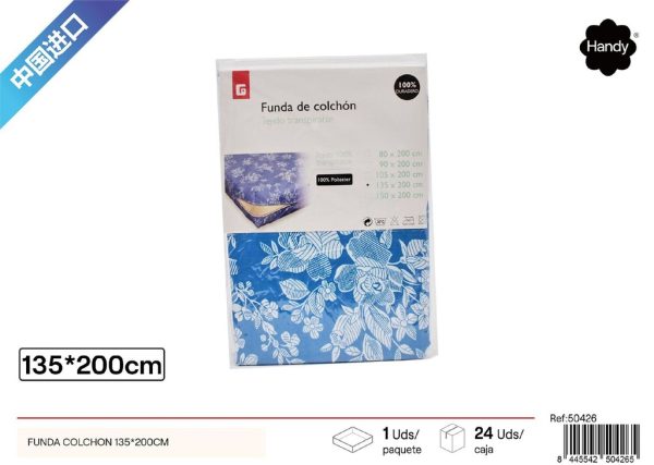 Funda de colchón con flores blancas 135x200 cm - Textiles para el hogar