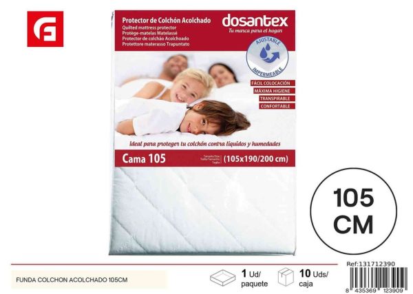 Protector de colchón acolchado impermeable blanco cama 105 cm - Textil para el hogar