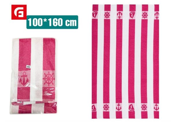 Toalla de playa modelo marina fucsia 100*160cm - Textiles para playa
