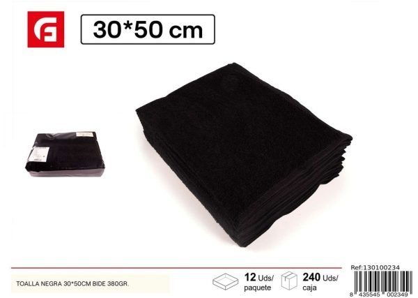 Toalla negra 30x50cm Bide 380g - Toallas