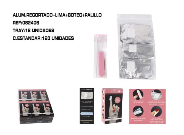Kit 30 papel de aluminio recortado + lima + goteo + palillo 12/U - Accesorios para uñas