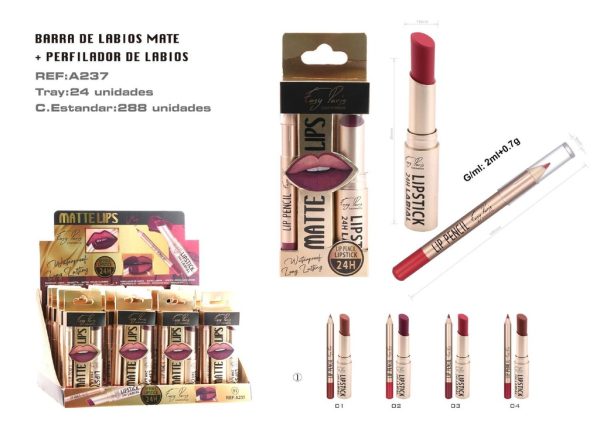 Kit de labiales fijos + perfilador (24 unidades) - Cosméticos