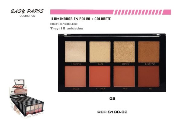 Kit de maquillaje compacto + colorete + iluminador 12U - Productos de maquillaje
