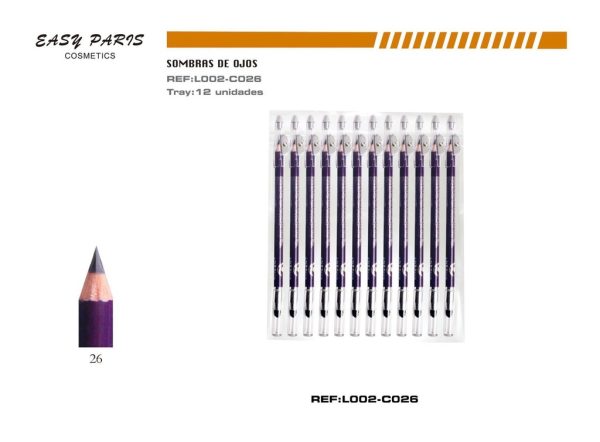 Lápiz c/sacapunta + difuminador morado 12 pcs - Cosméticos