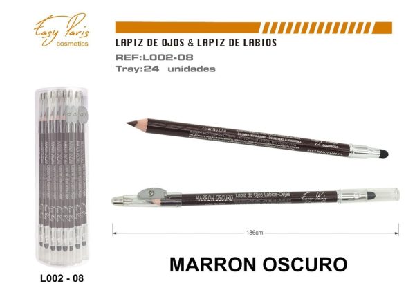 Lápiz con sacapuntas y difumino marrón oscuro 24/u para maquillaje