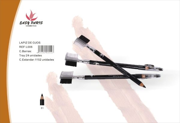 Lápiz de madera con peine y sacapuntas negro (288 uds) - Material de belleza y maquillaje
