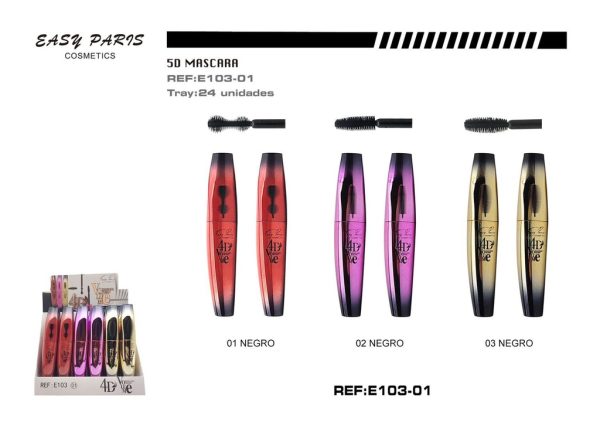 Máscaras de pestañas negras 4D volumen 3 modelos 24 unidades - Maquillaje y belleza