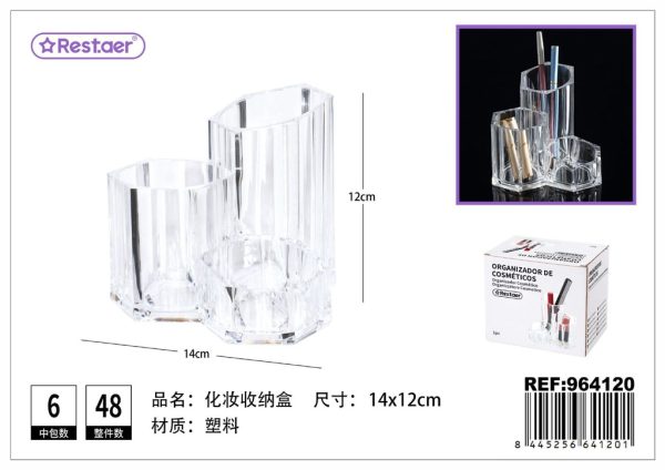 Organizador de cosméticos de plástico PS 14x12 cm transparente - Accesorios de belleza y organización