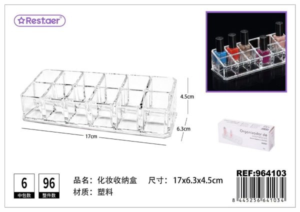Organizador de cosméticos de plástico PS 17x6.3x4.5 cm transparente - Accesorios de belleza y organización