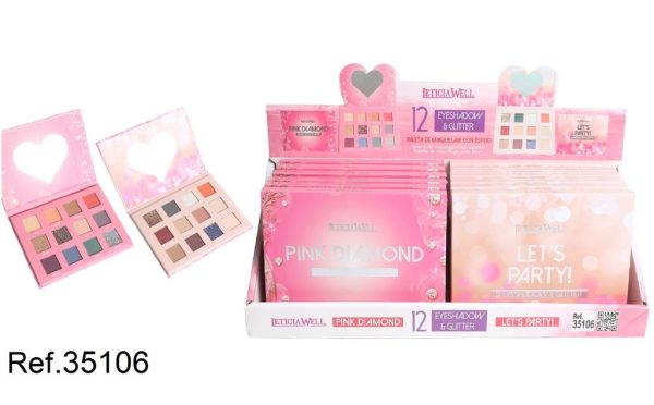 Paleta de maquillaje 12 colores con espejo 12/u Leticia Well para cosmética