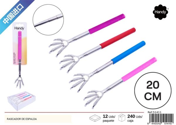 Rascador de espalda extensible de acero inoxidable color plata para masaje