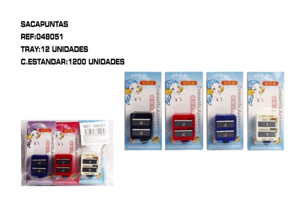 Sacapuntas doble en blister 12/u para útiles de escritura