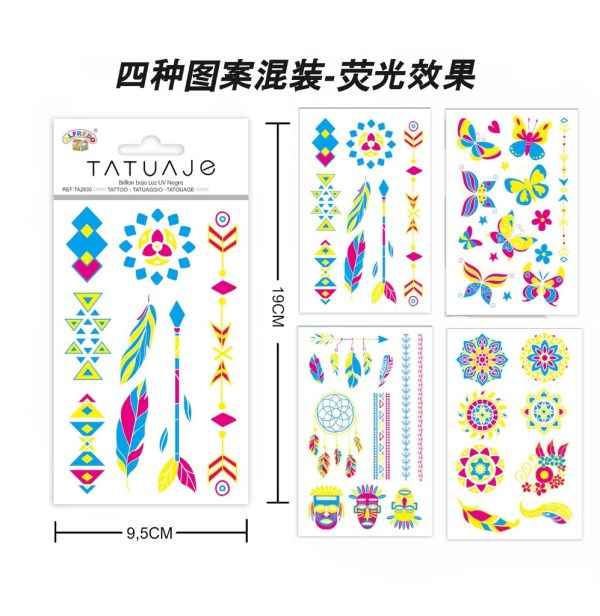 Stickers Tatuajes Color Neón 9.5x19 cm - Adhesivos infantiles