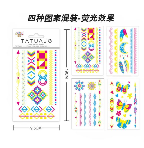 Stickers tatuajes color neón 9.5x19cm para decoración corporal