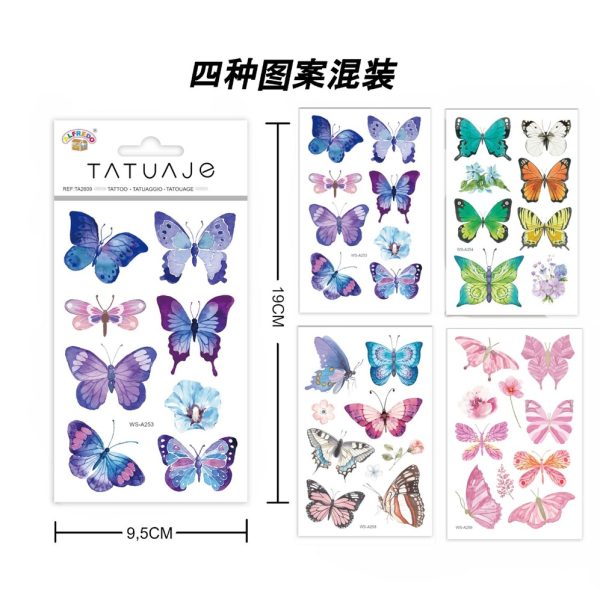 Tatuajes temporales de mariposa 9.5x19cm para decoración corporal