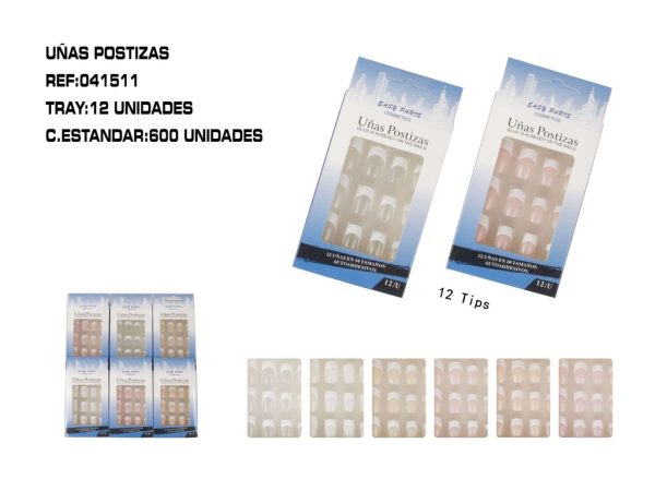 Uñas postizas con adhesivo 12 unidades - Cosméticos
