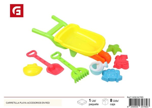Carretilla de juguetes de playa con accesorios en red - Juguetes para los peques