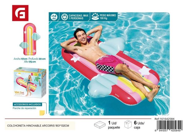 Colchoneta hinchable arcoíris 183*132 cm - Diversión vibrante