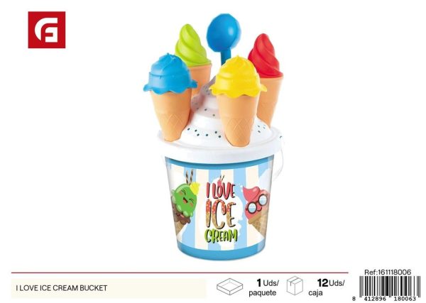 Cubo de playa I Love Ice Cream - Diversión infantil para la playa