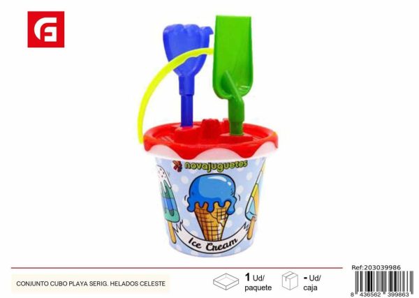 Cubo de playa serigrafiado helados celeste - Juegos de arena para verano