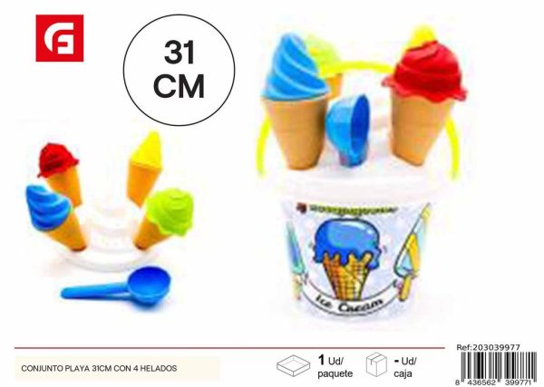 Cubo playa con 4 helados de 31 cm - Accesorios de verano