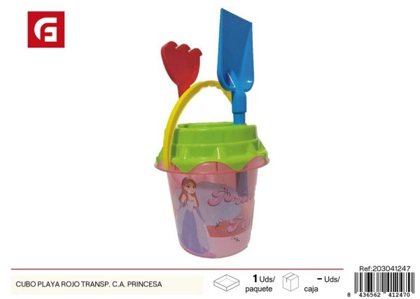 Cubo playa rojo translúcido con princesas - Juguetes para la playa