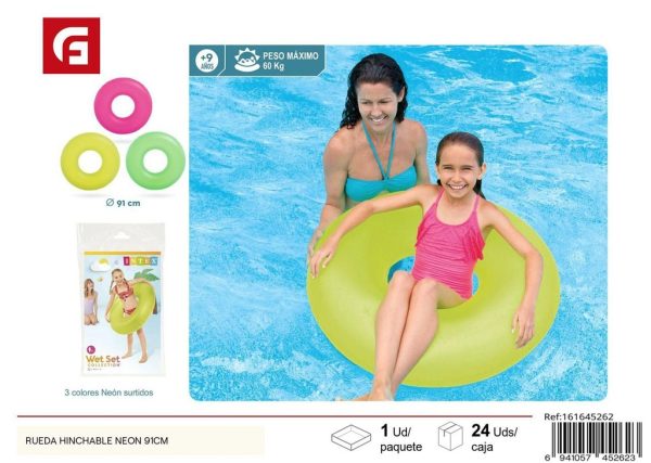 Flotador hinchable rueda neon 91 cm - Aventura acuática